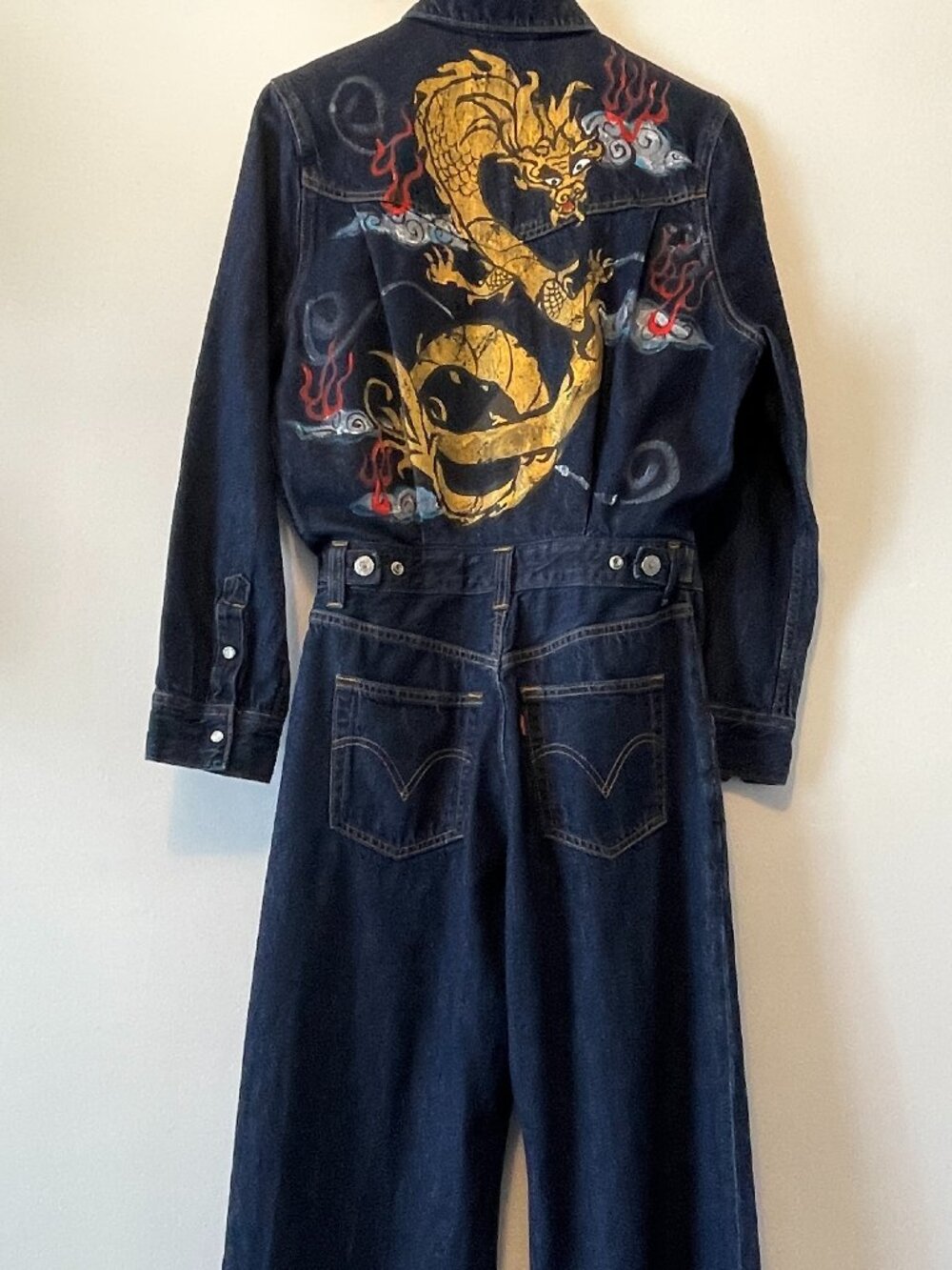 Hand-Painted Golden Dragon Denim Jumpsuit Women’s Levi's